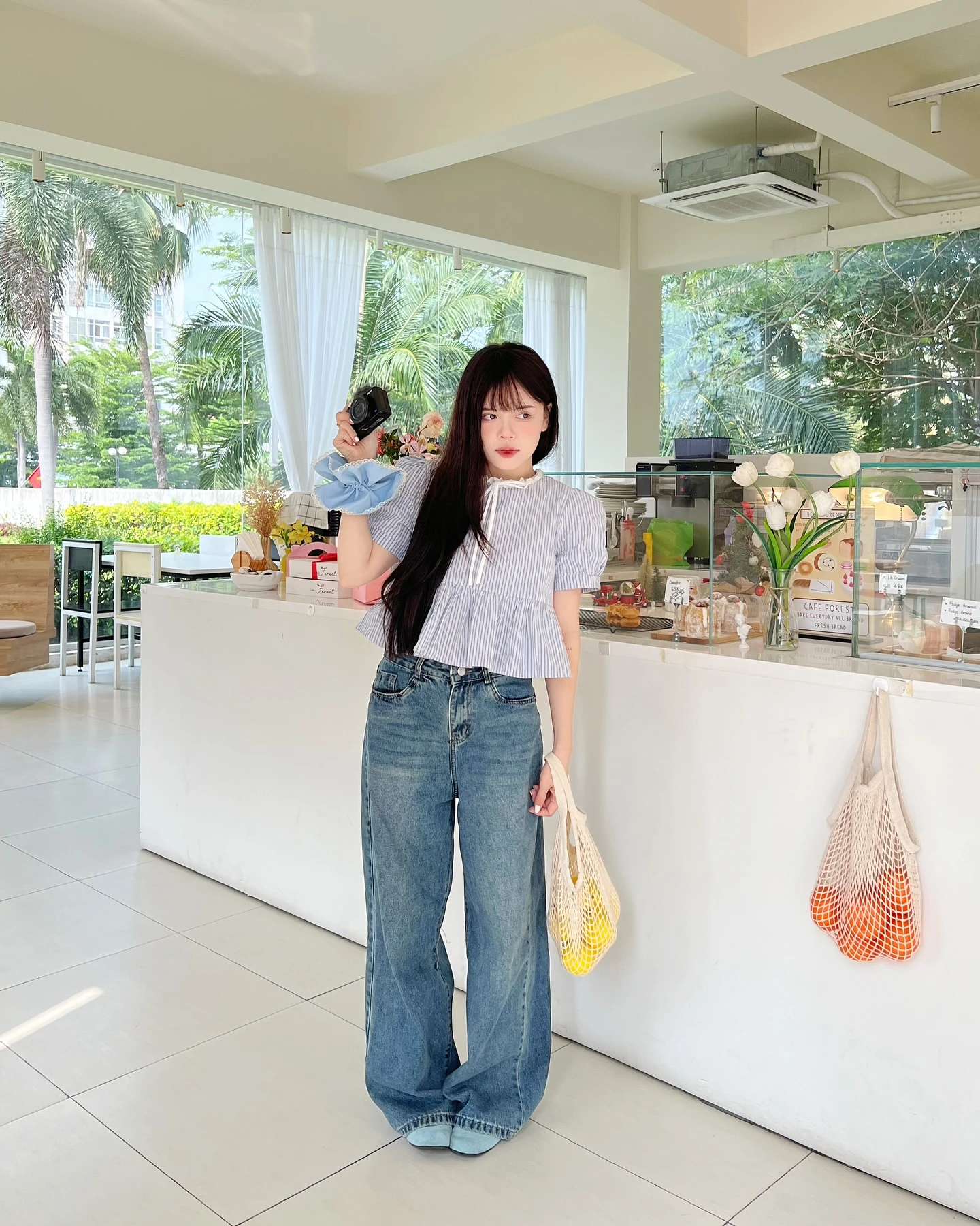 Áo babydoll sọc xanh