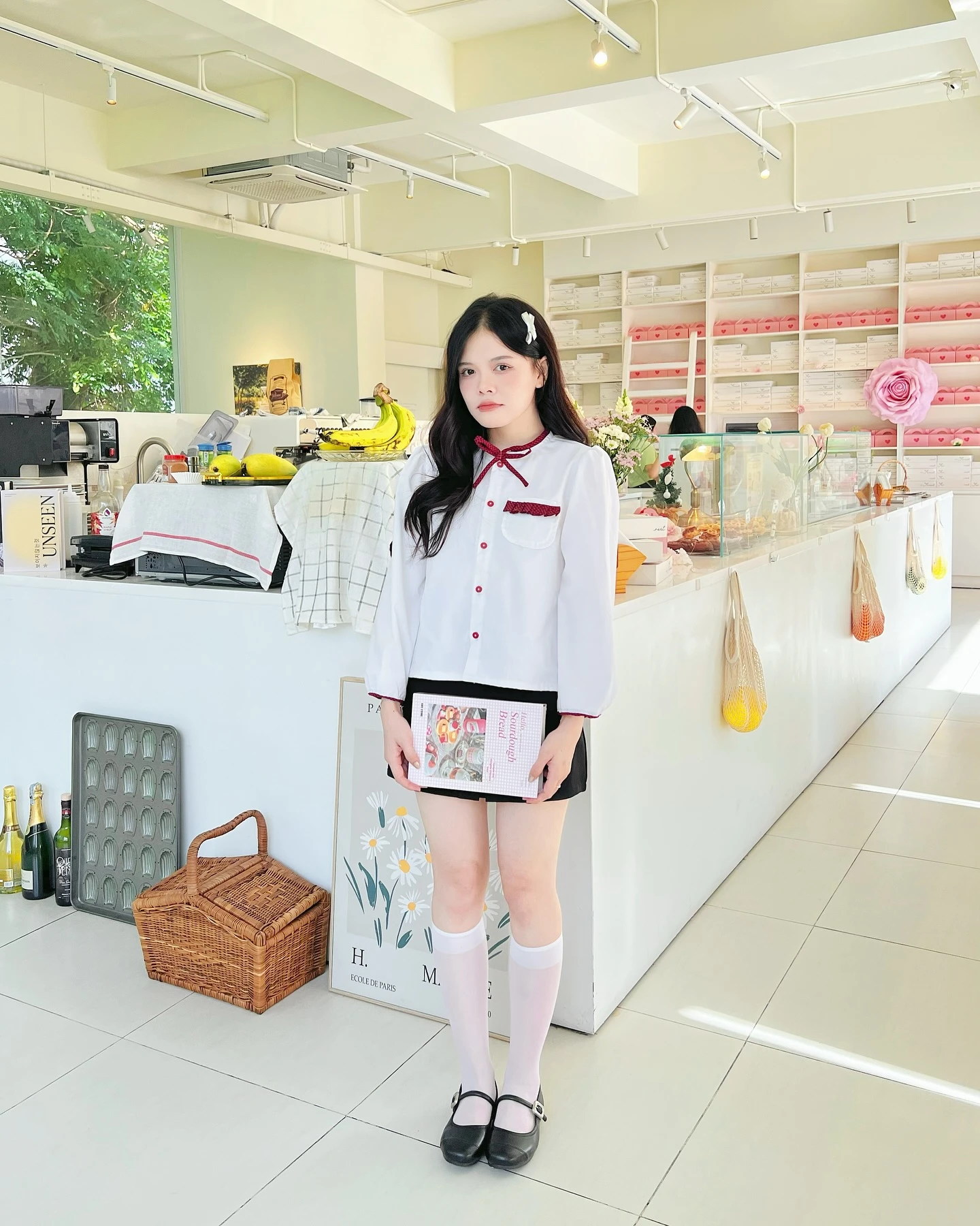 Áo babydoll sơ mi trắng phối caro đỏ