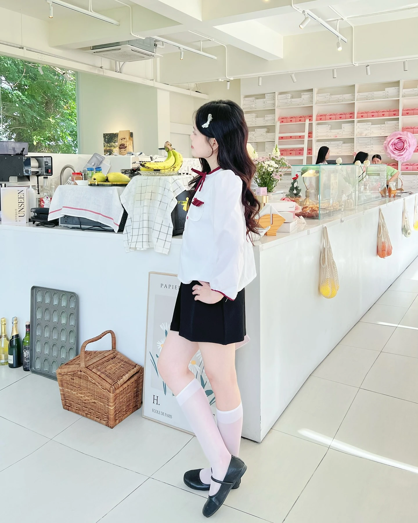 Áo babydoll sơ mi trắng phối caro đỏ