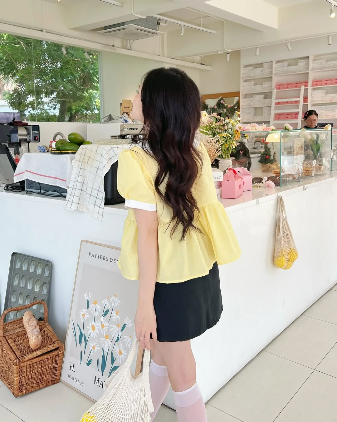 Áo babydoll vàng bèo phối trắng