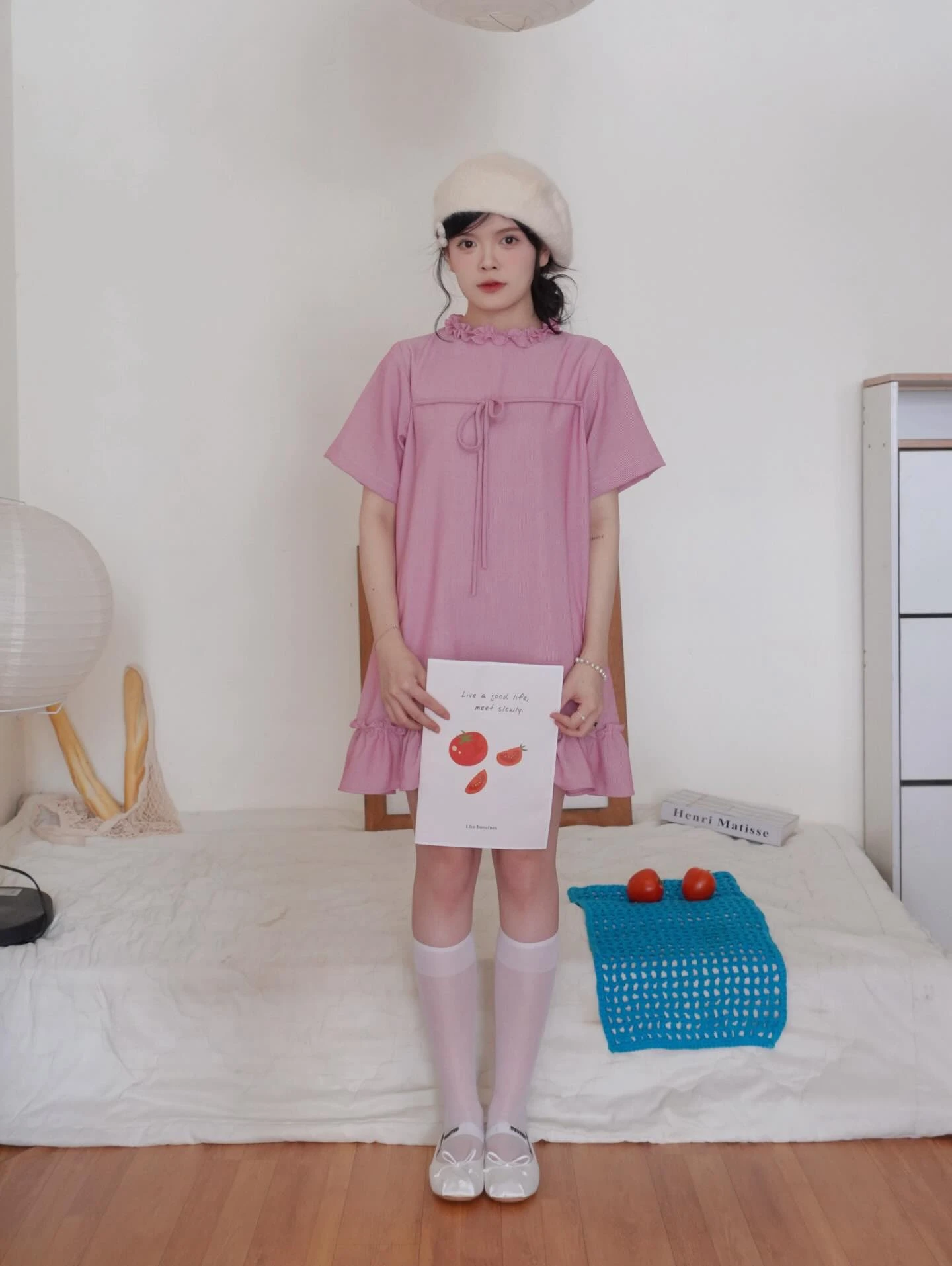 Đầm babydoll hồng kẻ sọc line bèo