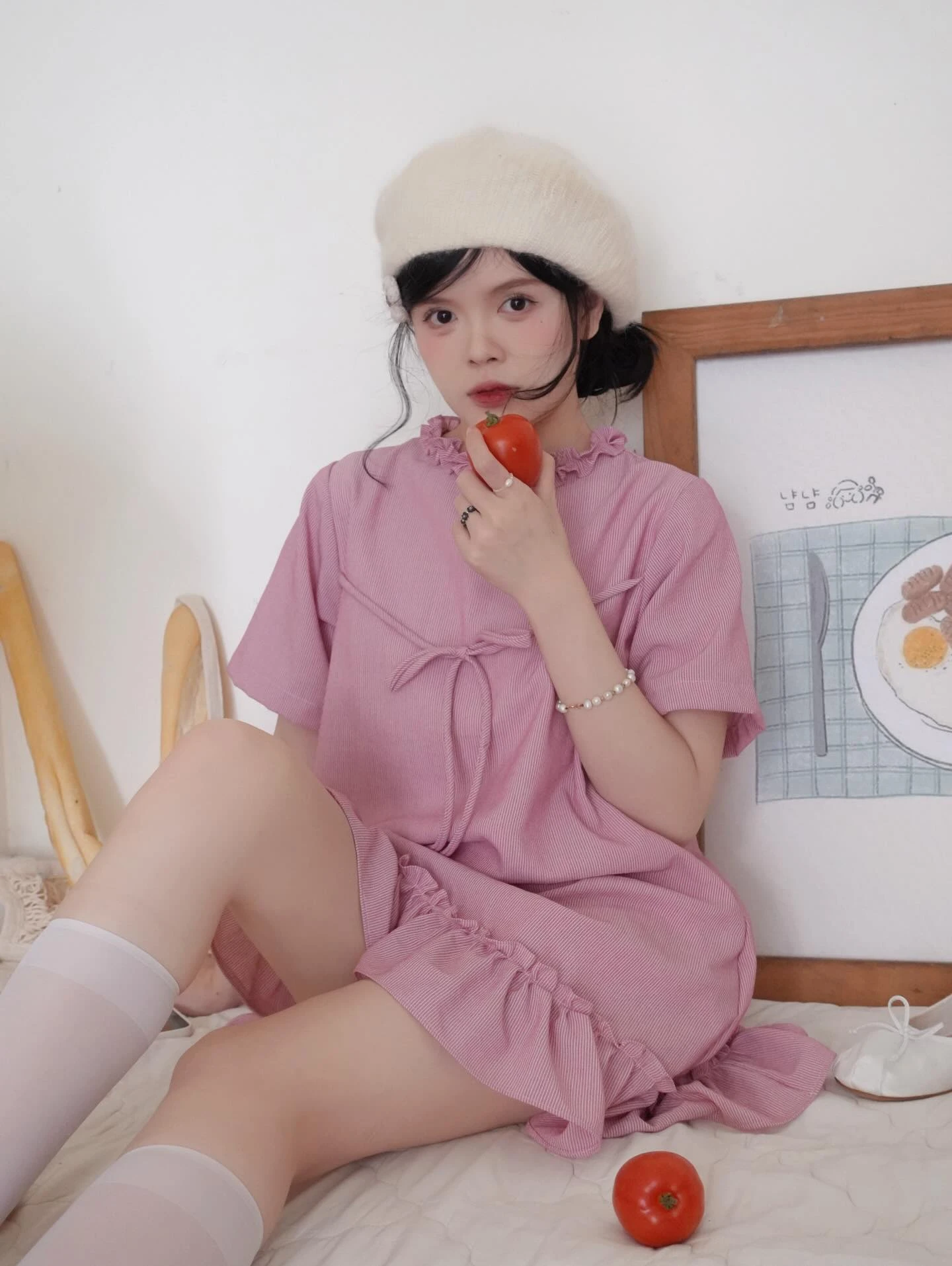 Đầm babydoll hồng kẻ sọc line bèo