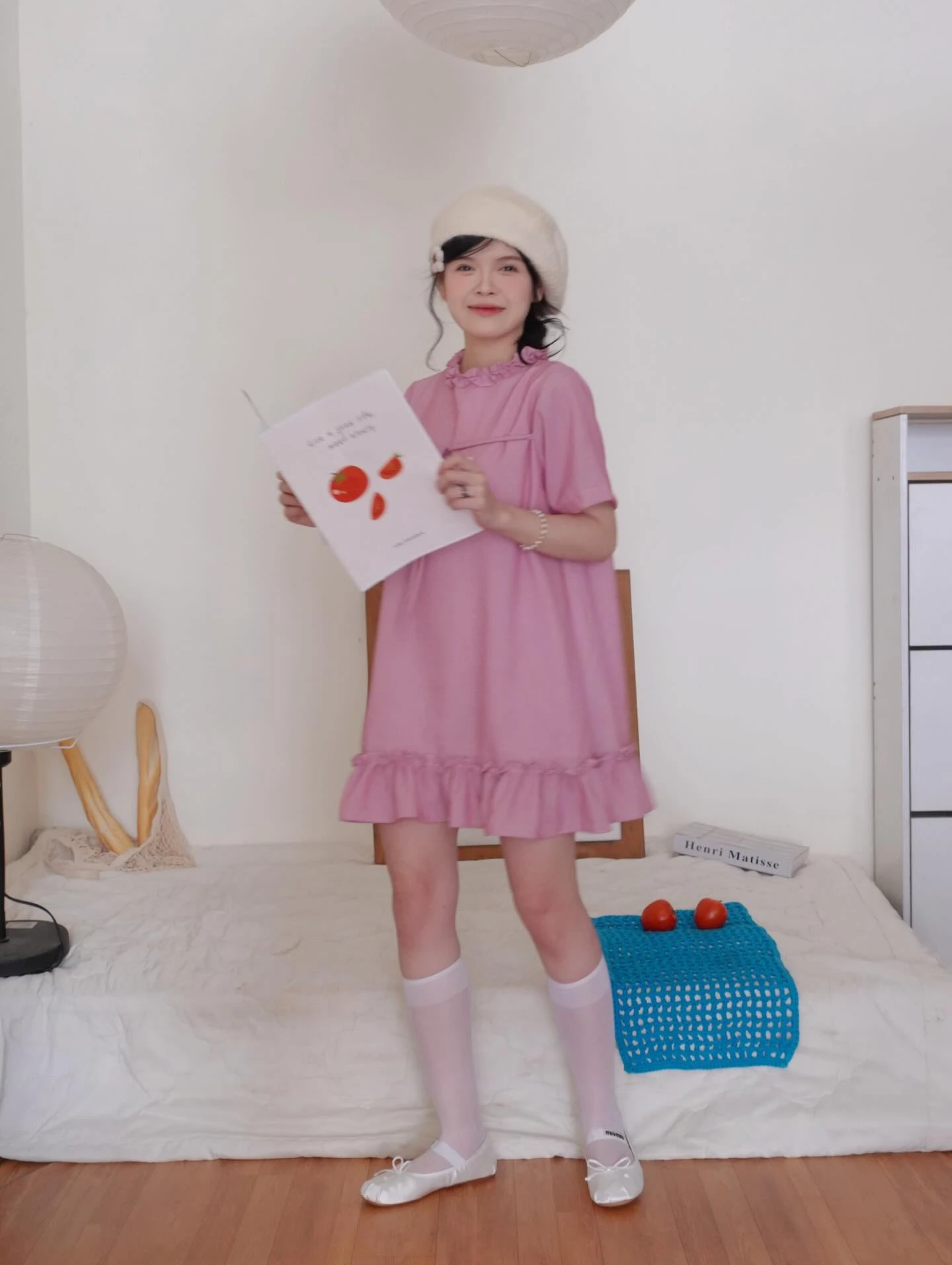 Đầm babydoll hồng kẻ sọc line bèo