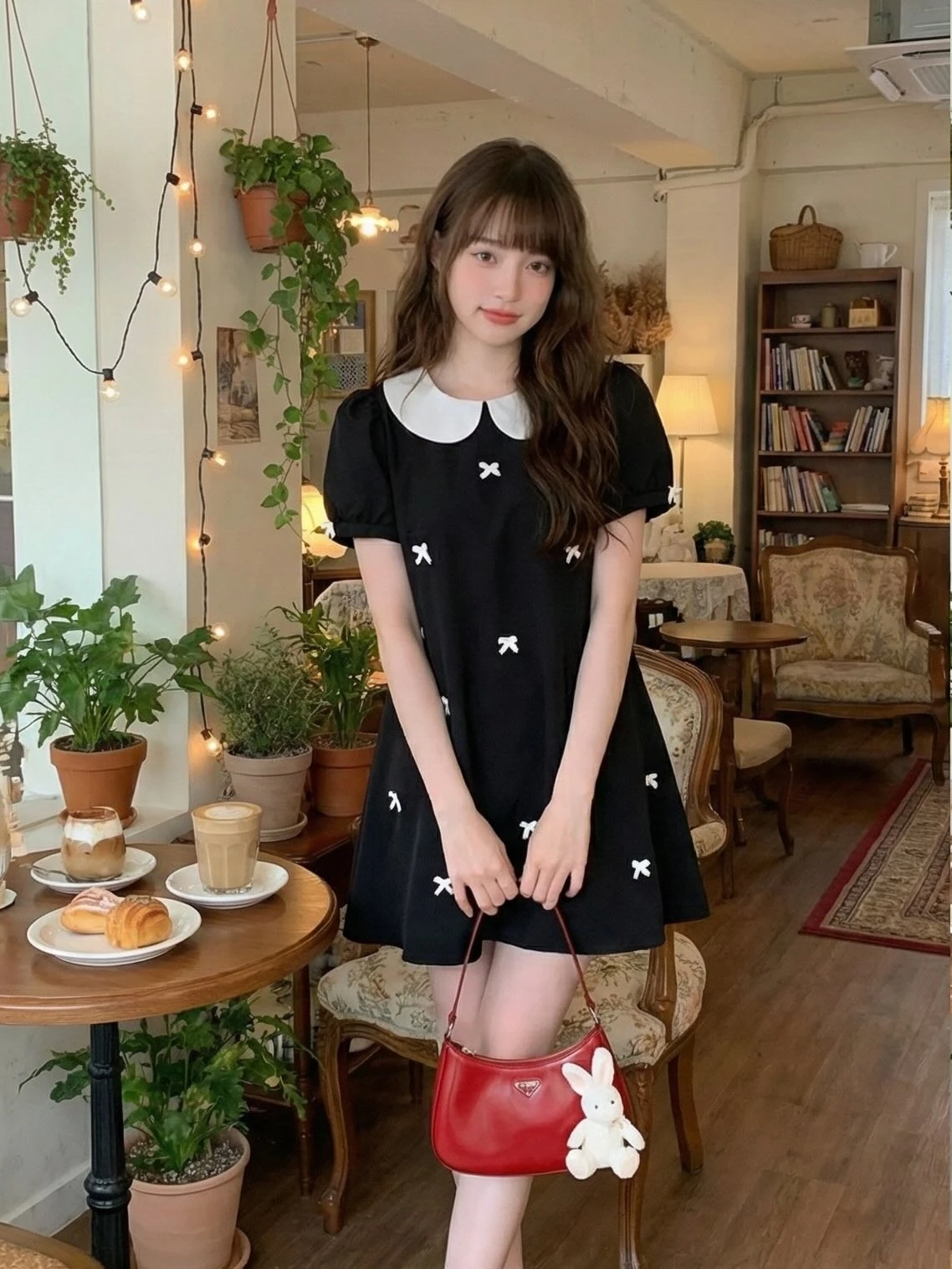 Đầm babydoll đen full nơ