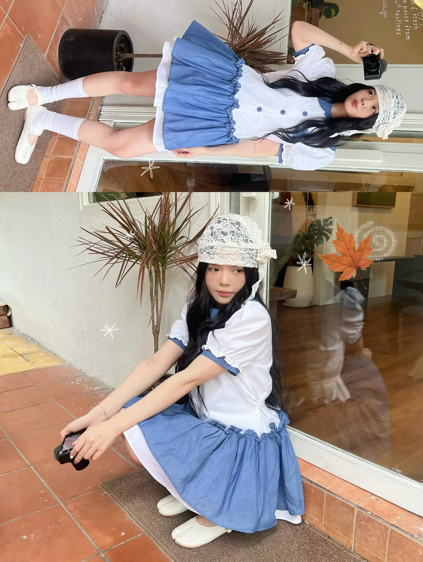 Đầm babydoll sơ mi phối tùng xanh caro 2 lớp