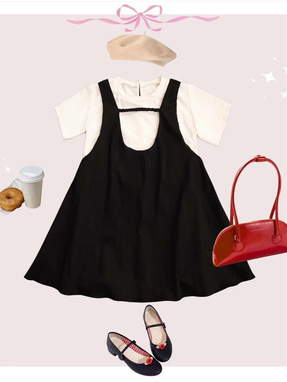 Set babydoll yếm đen phối kem