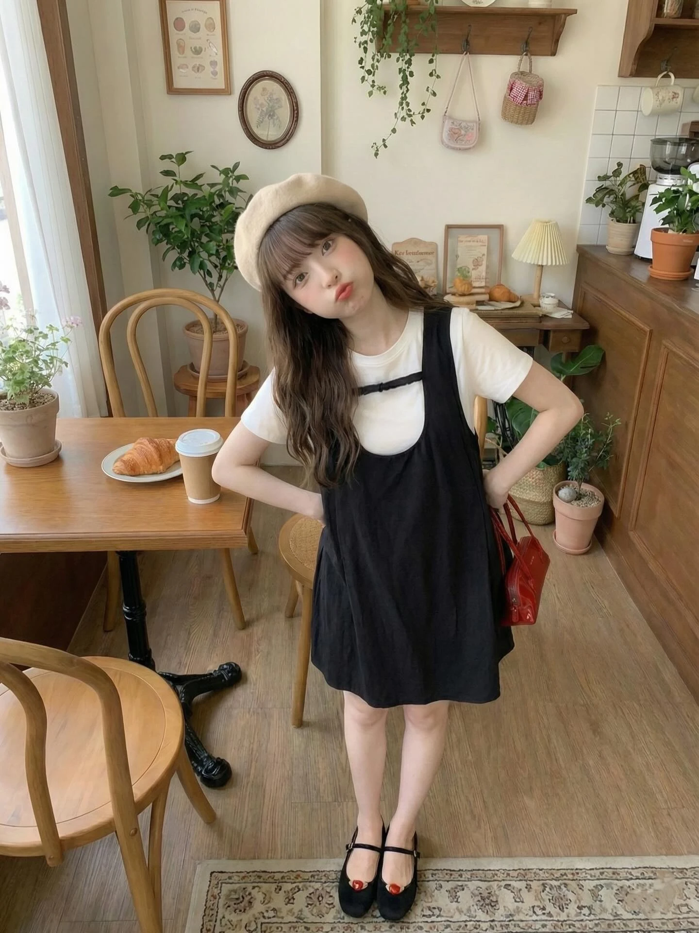 Set babydoll yếm đen phối kem