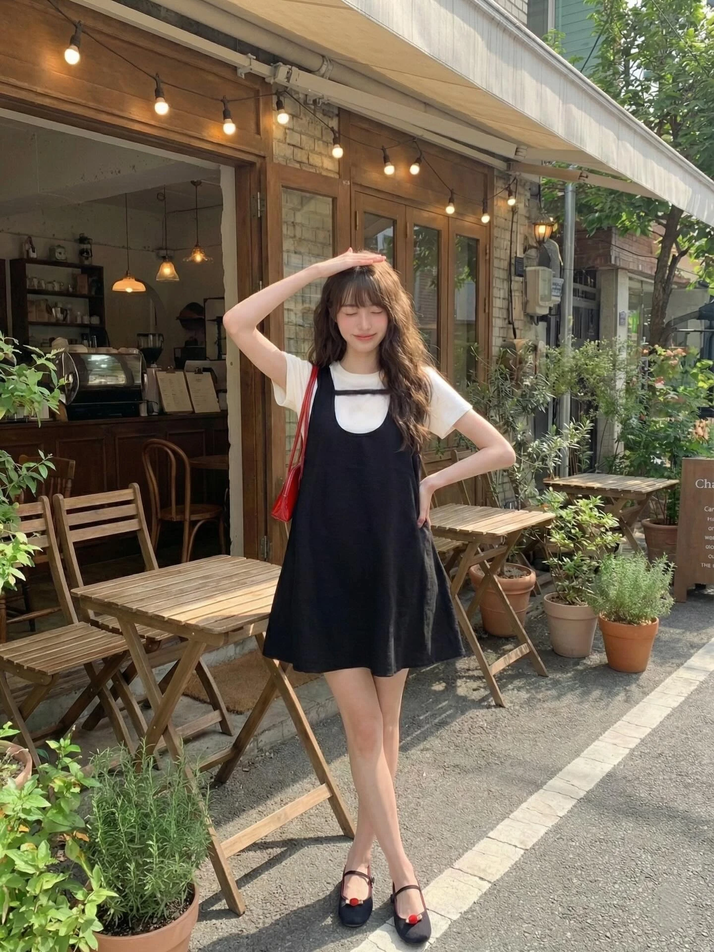 Set babydoll yếm đen phối kem