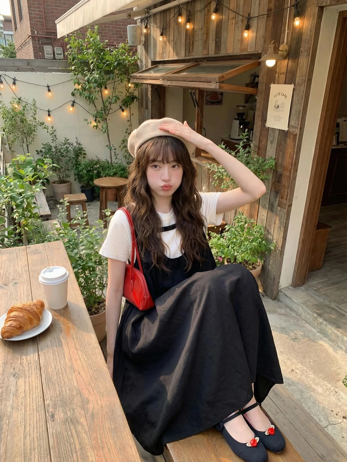 Set babydoll yếm đen phối kem