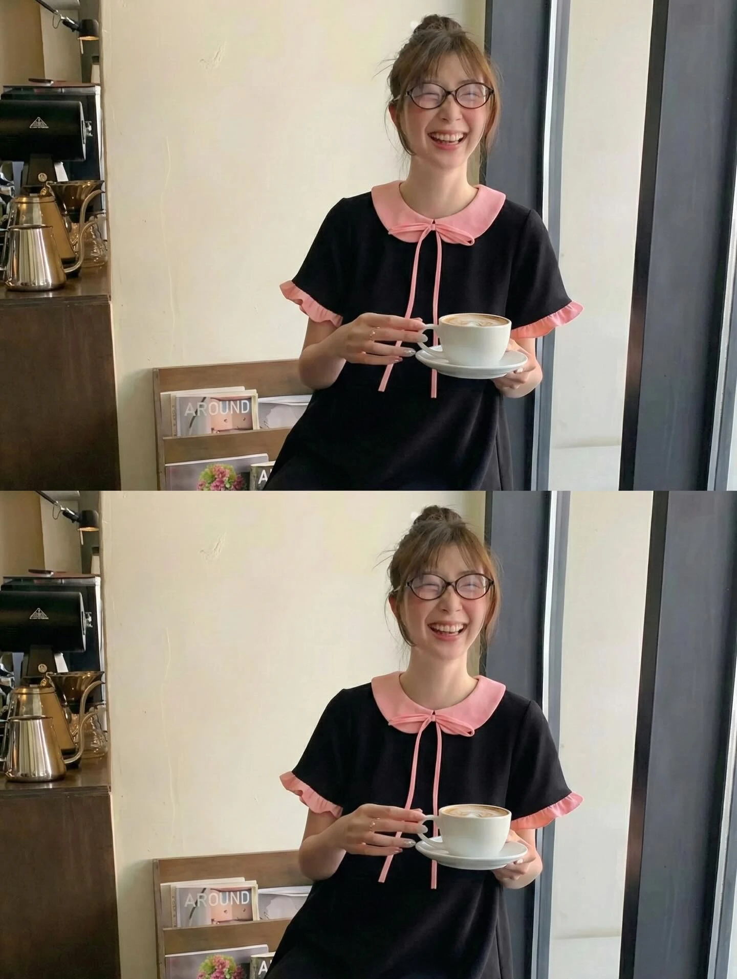 Đầm babydoll đen phối hồng bèo