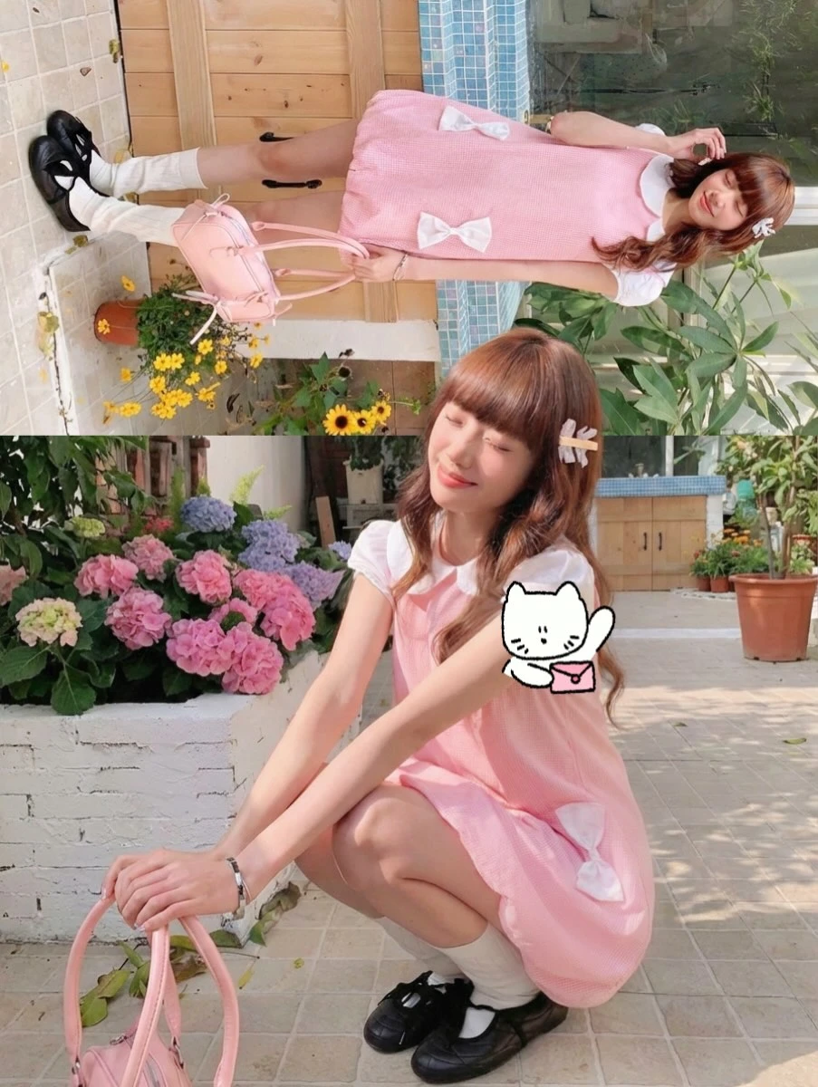 Đầm babydoll caro hồng phối trắng tùng bí