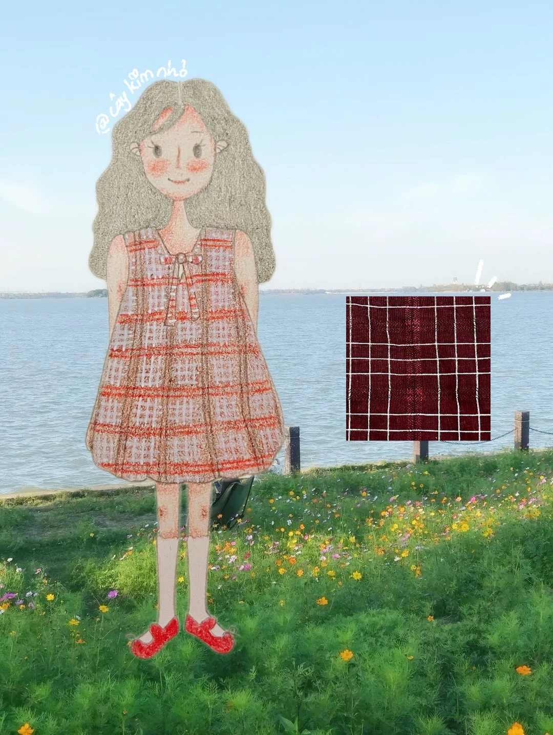 Đầm babydoll yếm caro đỏ tùng bí