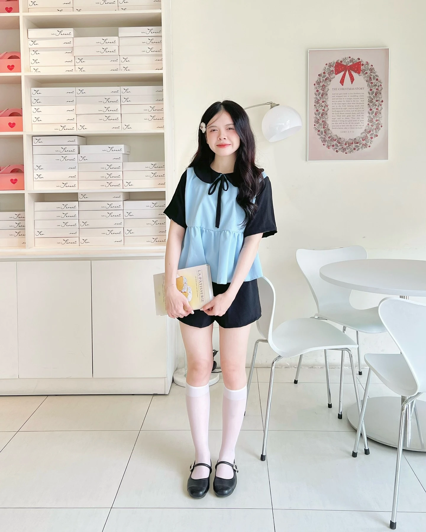  Set babydoll áo xanh phối đen + quần đùi 