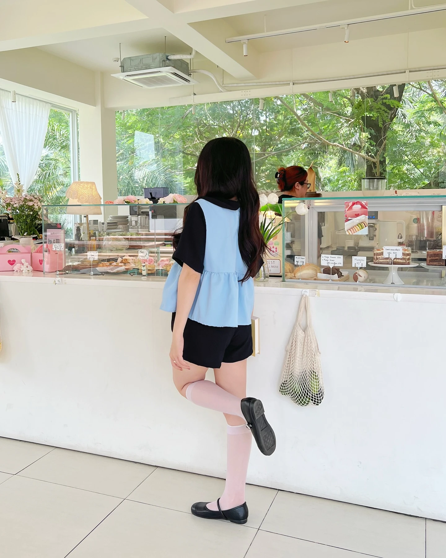 Set babydoll áo xanh phối đen + quần đùi