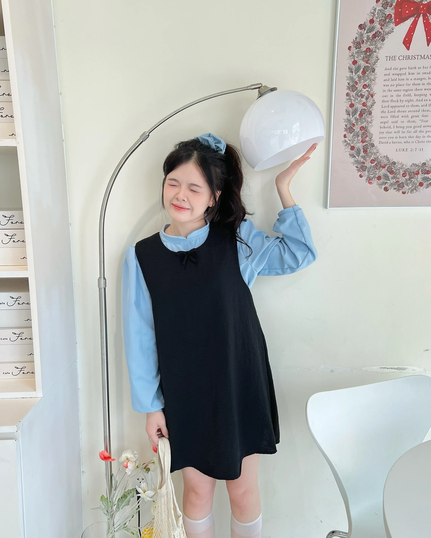 Set babydoll yếm đen phối áo xanh tay dài