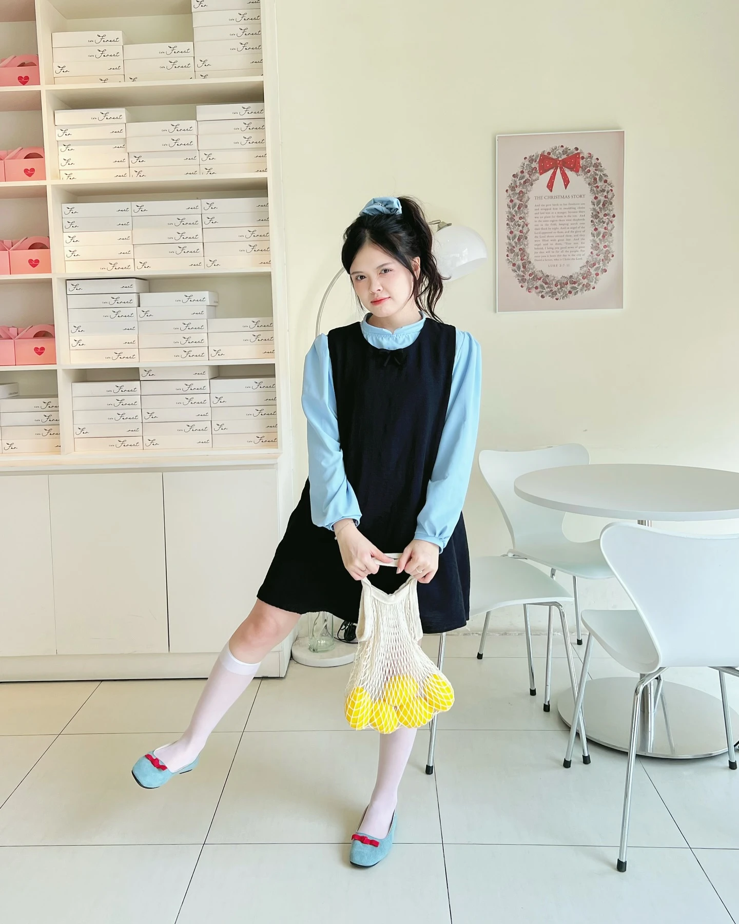 Set babydoll yếm đen phối áo xanh tay dài