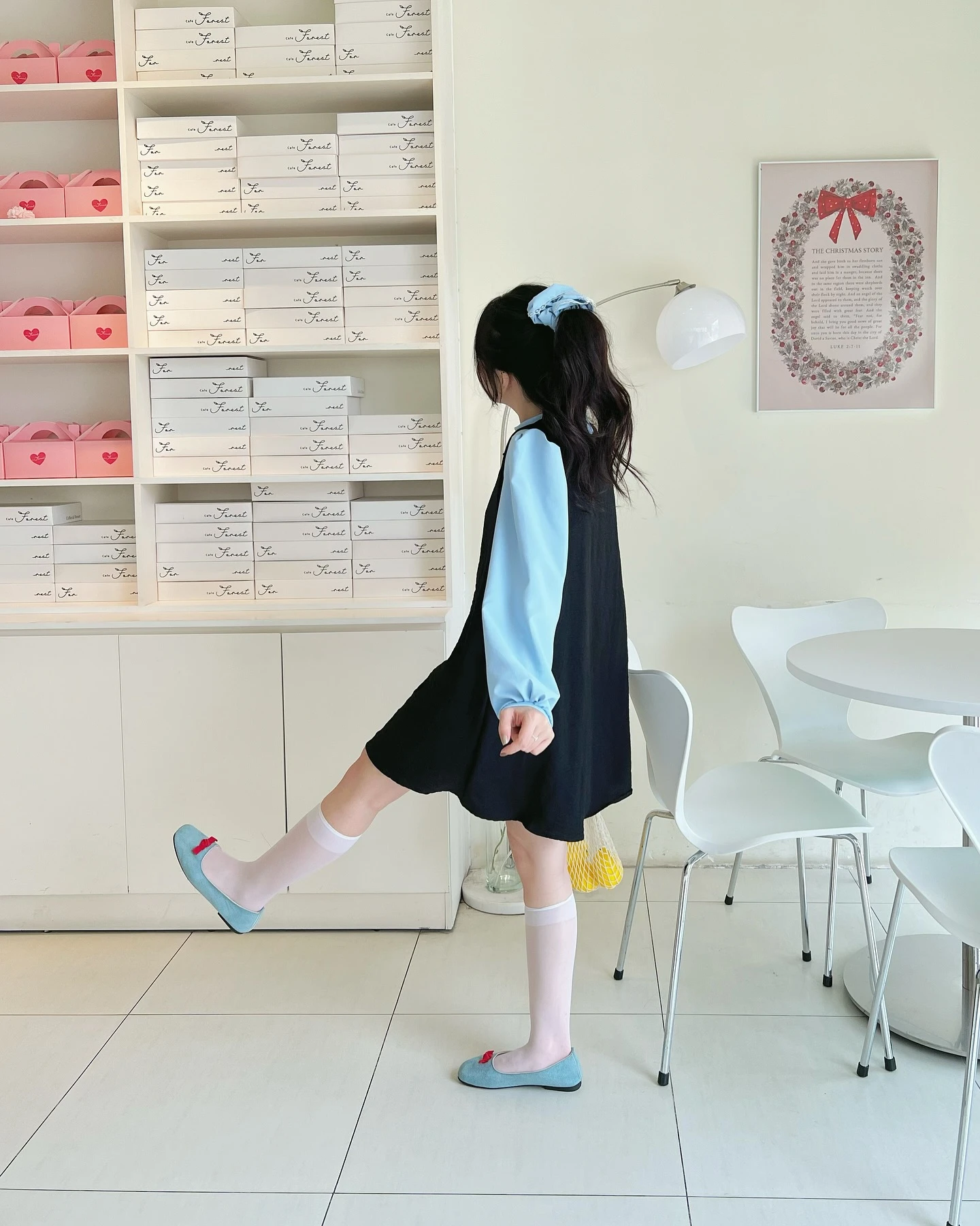 Set babydoll yếm đen phối áo xanh tay dài