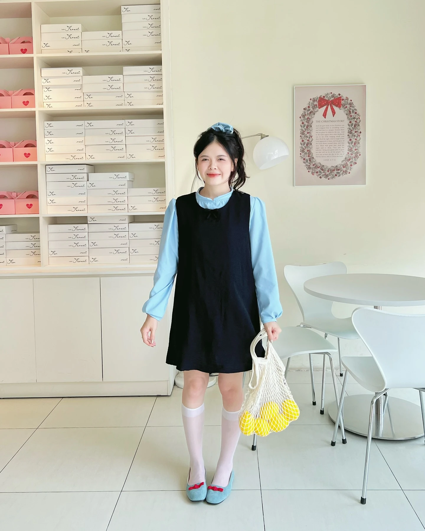 Set babydoll yếm đen phối áo xanh tay dài