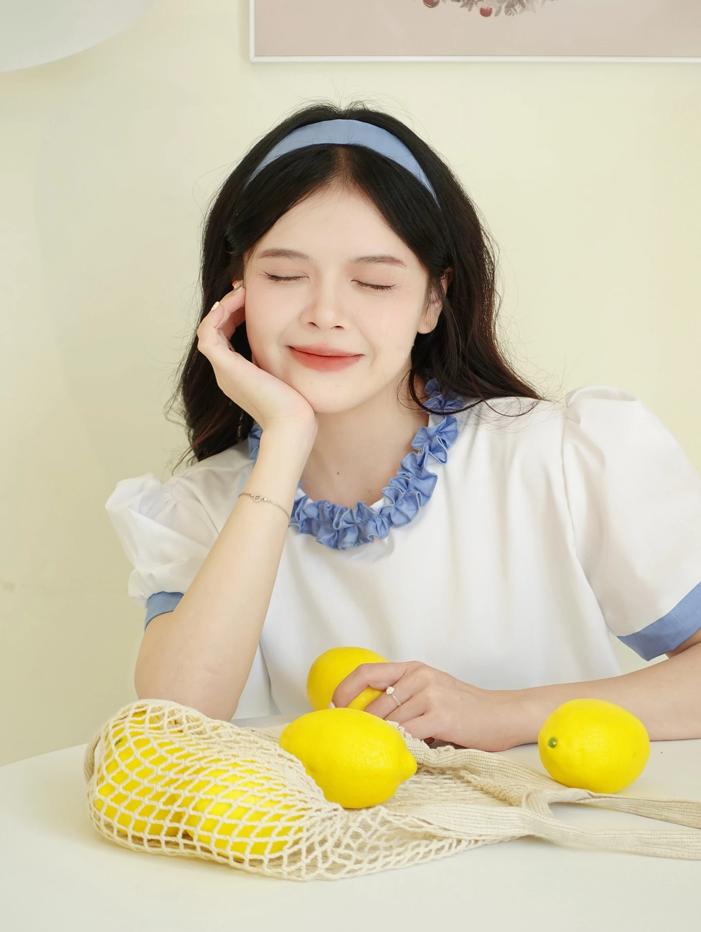 Set babydoll áo trắng + quần xanh line bèo