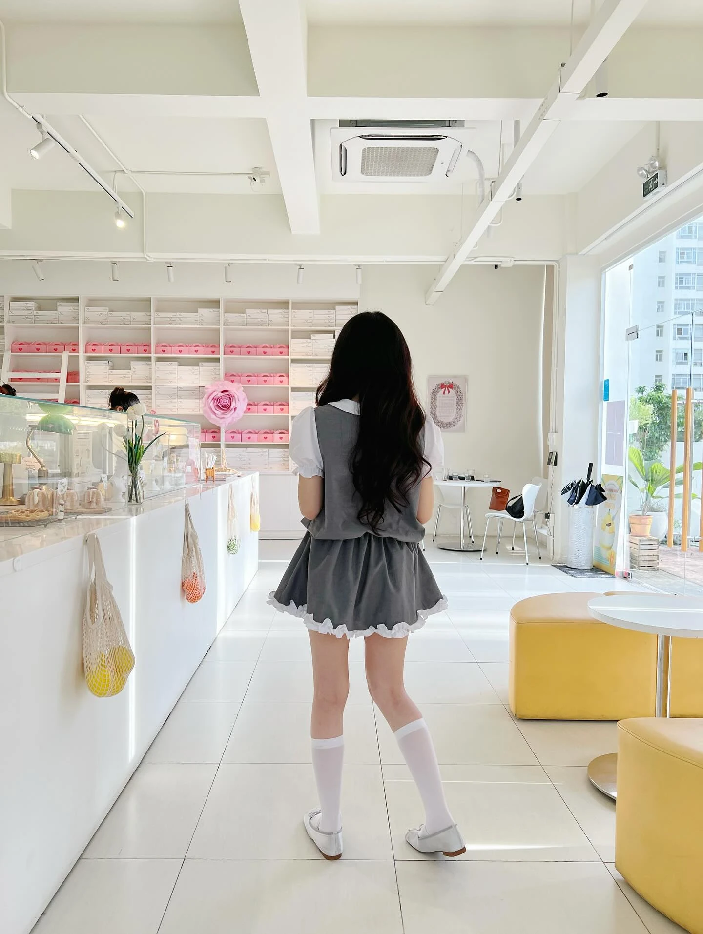 Set babydoll xám phối cổ, tay trắng bo chun kèm bảo hộ