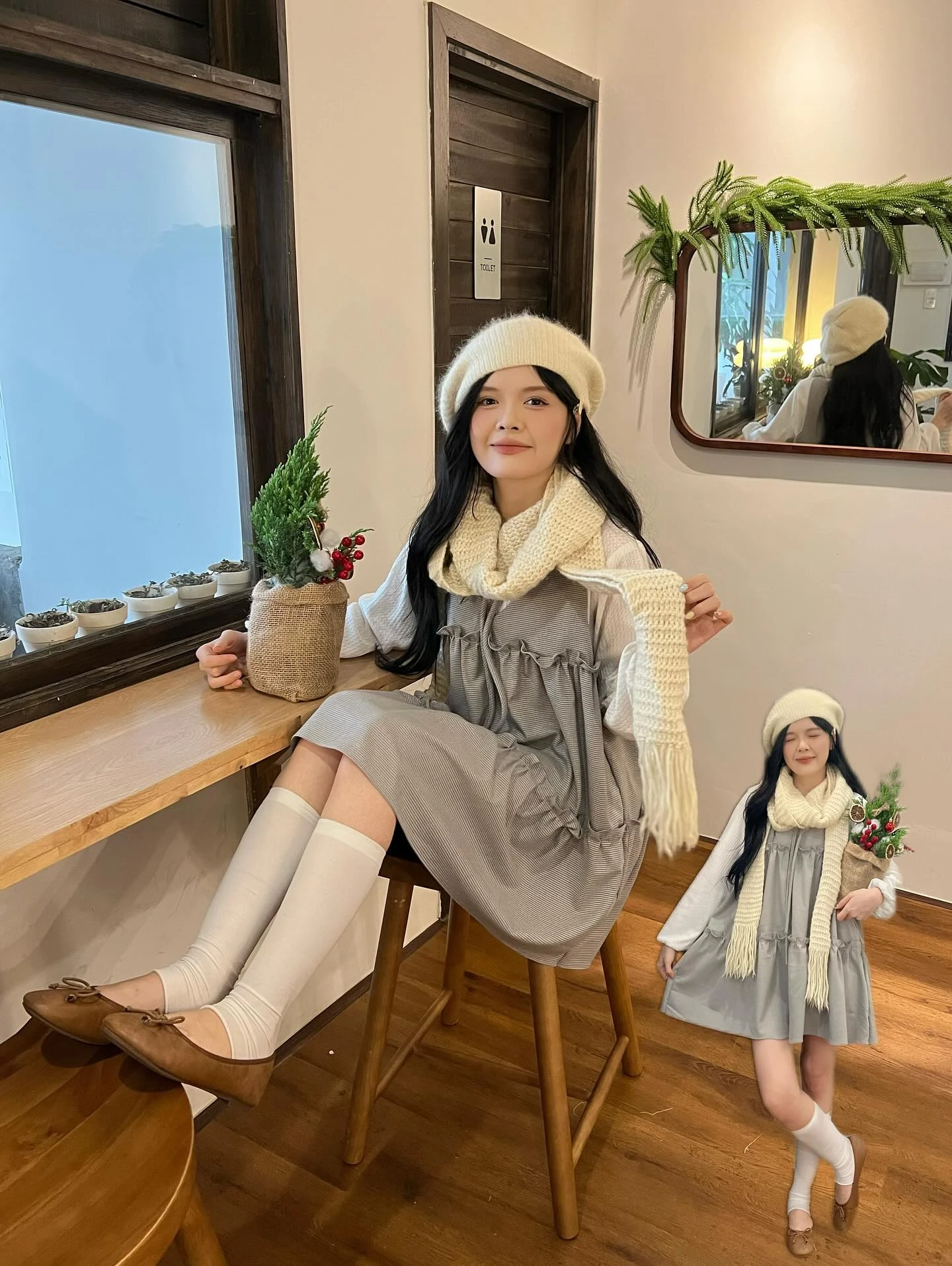 Set babydoll áo thun tay dài yếm 3 tầng