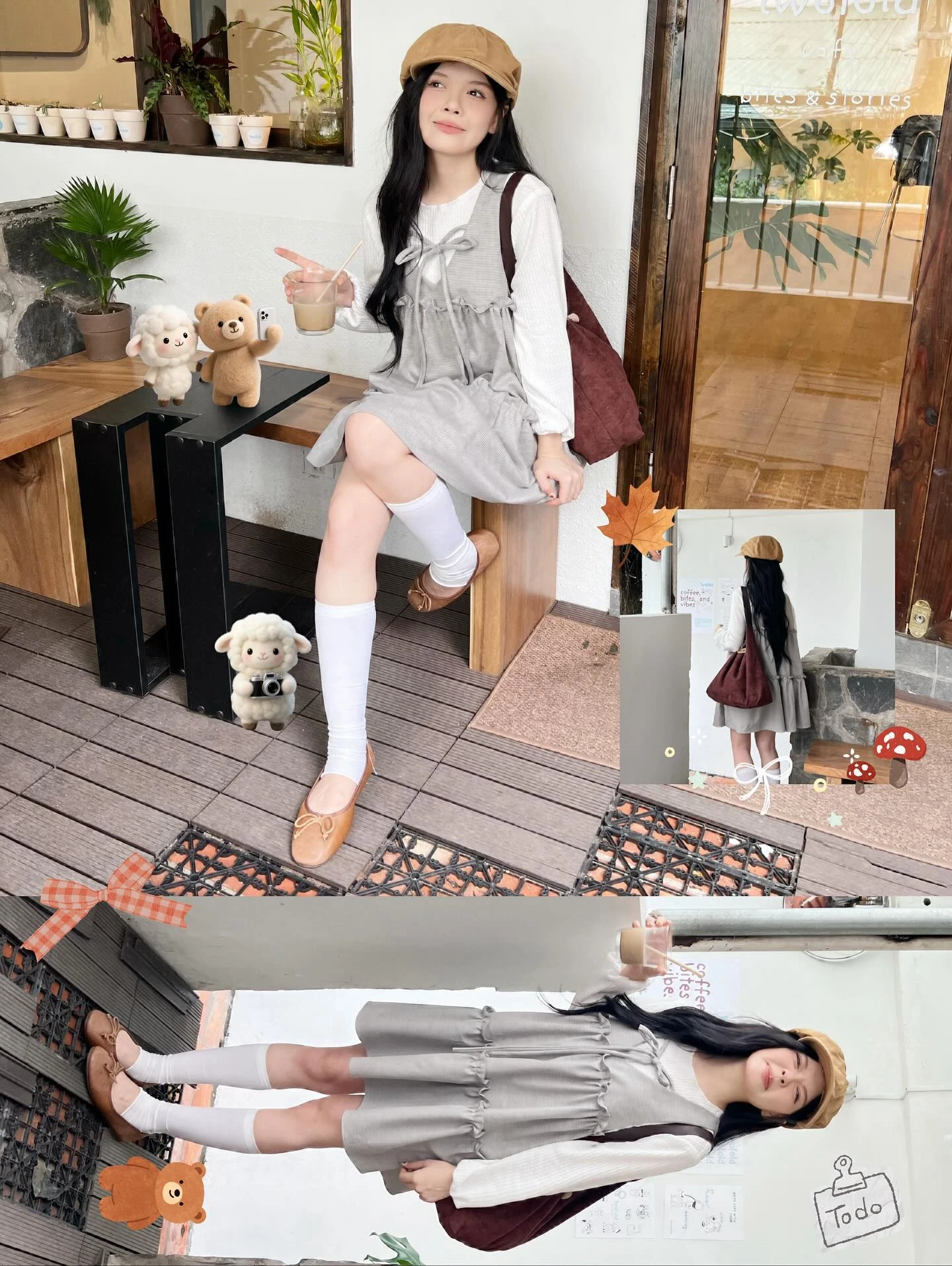 Set babydoll áo thun tay dài yếm 3 tầng