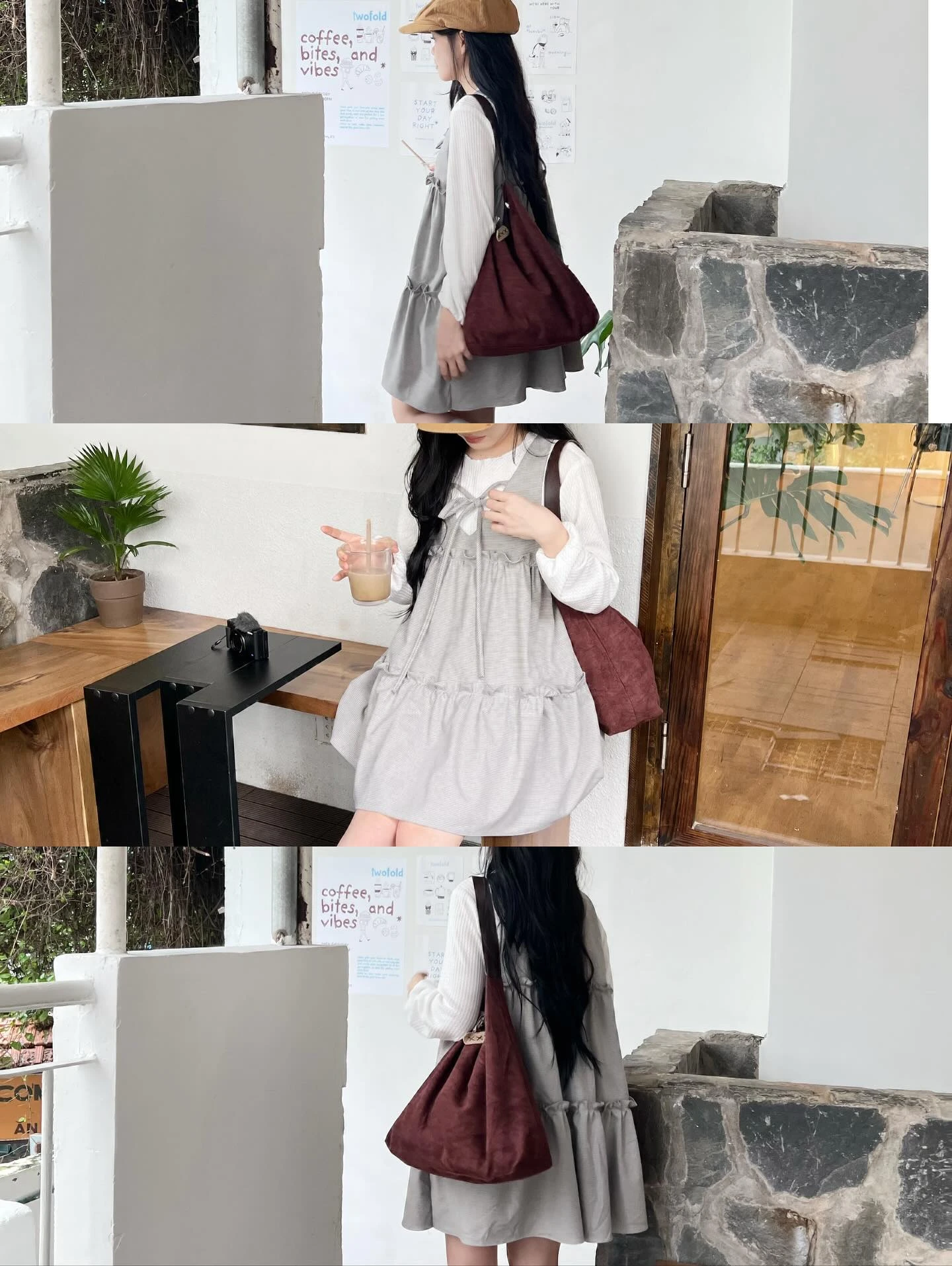 Set babydoll áo thun tay dài yếm 3 tầng