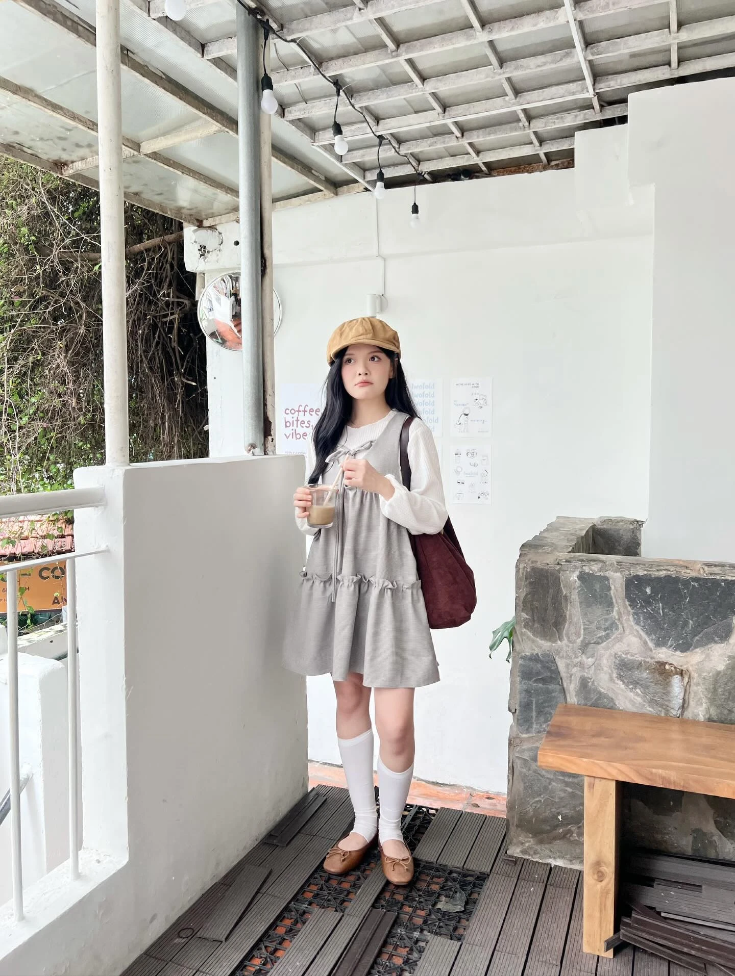 Set babydoll áo thun tay dài yếm 3 tầng