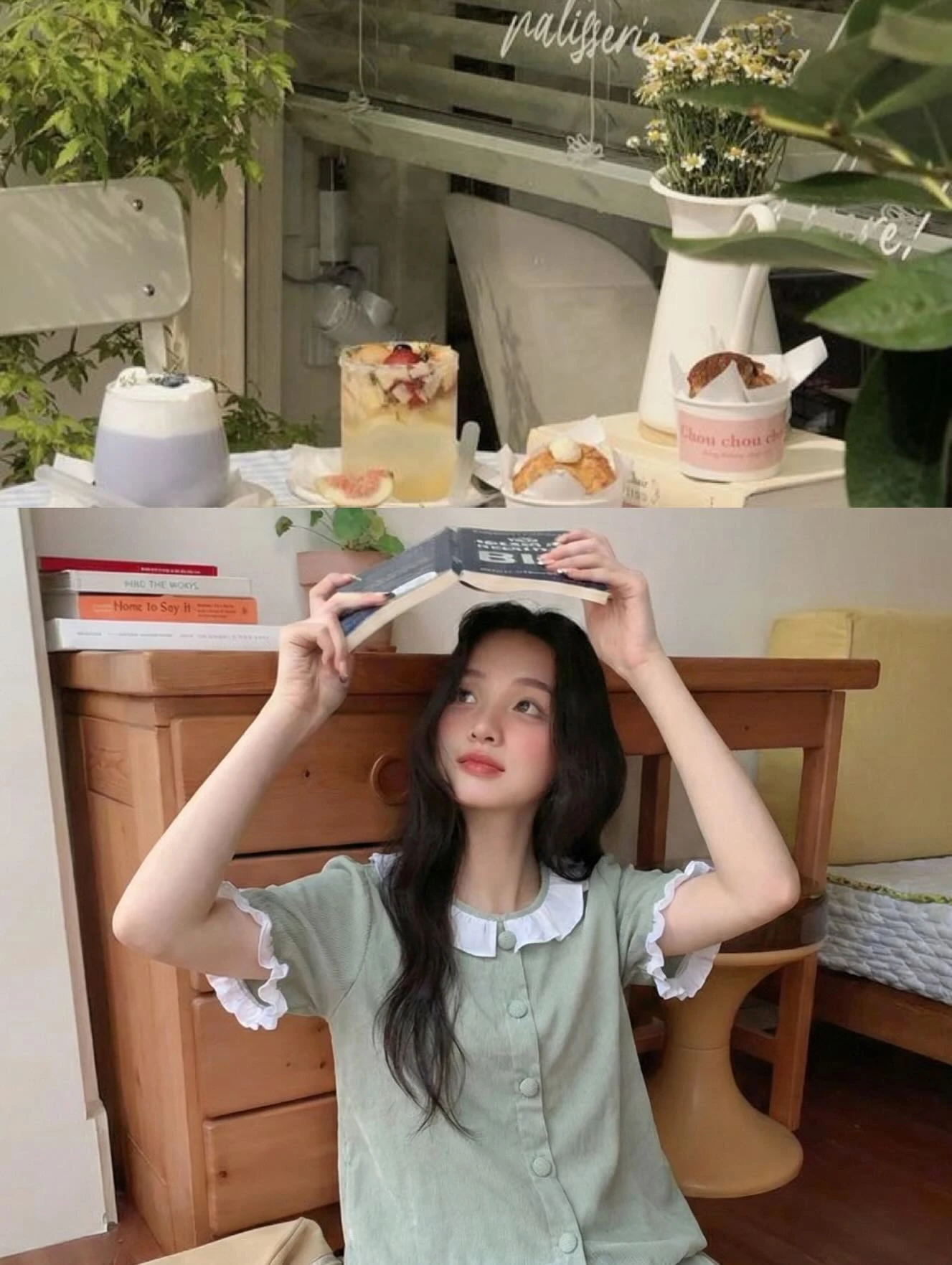 Set babydoll sơ mi xanh kẻ sọc rút dây