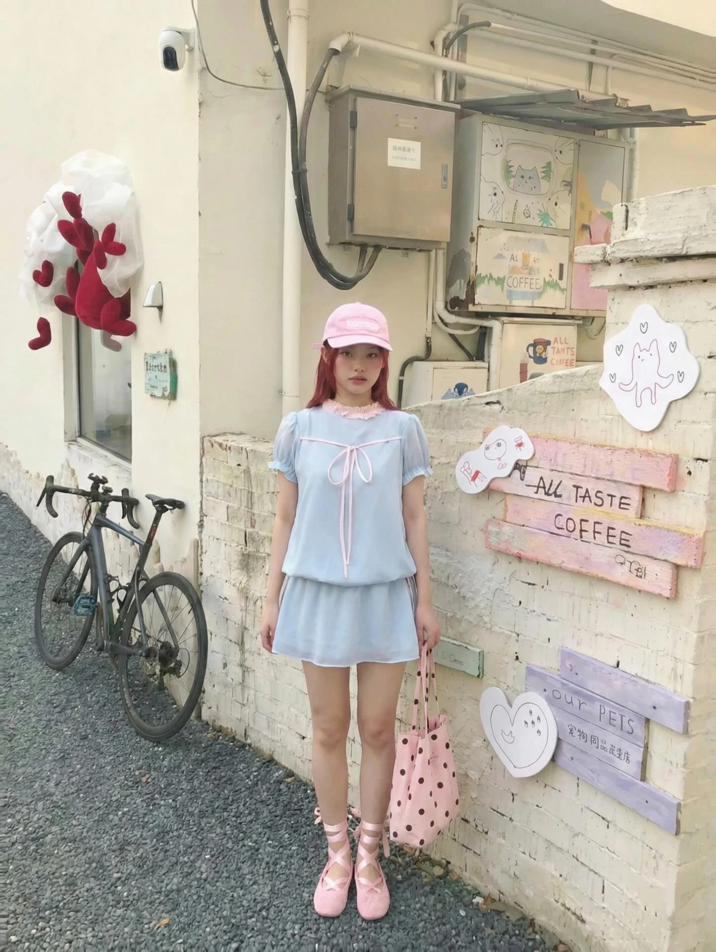 Set babydoll xanh dương phối caro hồng rút dây kèm quần bảo hộ