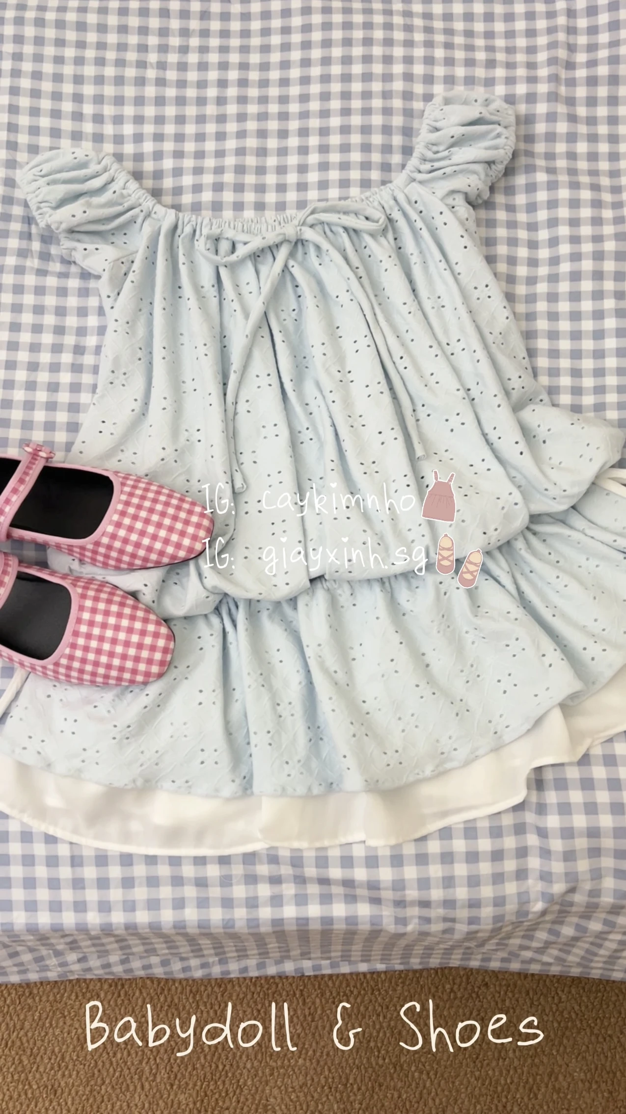  Set babydoll thun xanh pastel rút dây kèm bảo hộ 