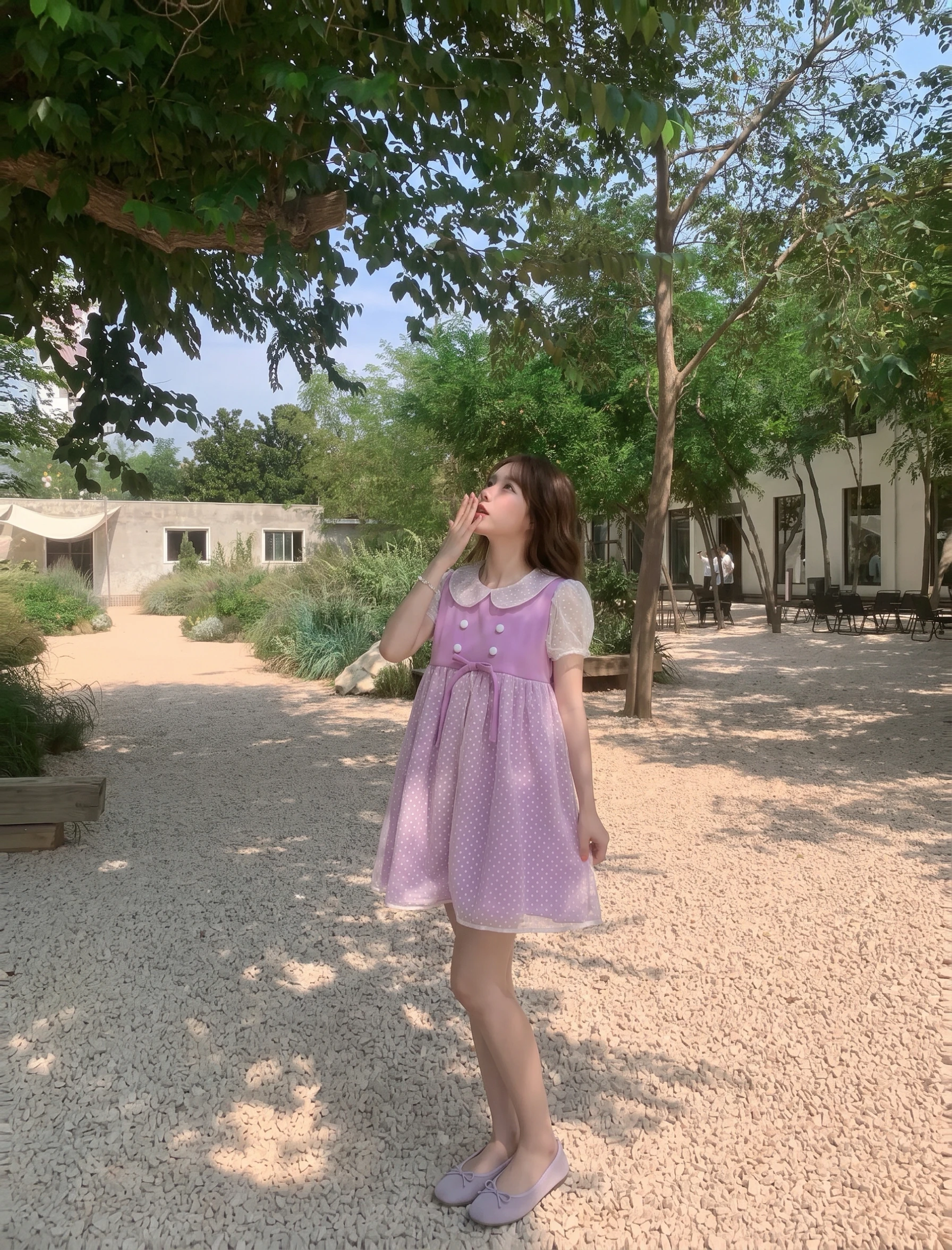 Đầm babydoll tím phối ren